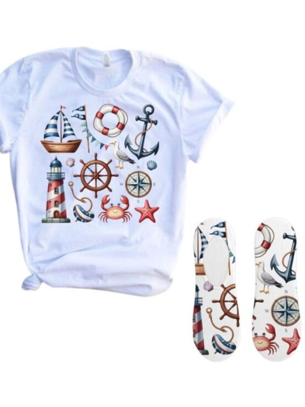 Beach Theme Custom Graphic T-Shirt + Socks Matching 2-Piece Bundle Set